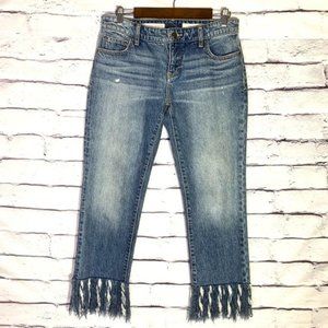 Anthropologie Pilcro Hyphen Fringe Boyfriend Jeans